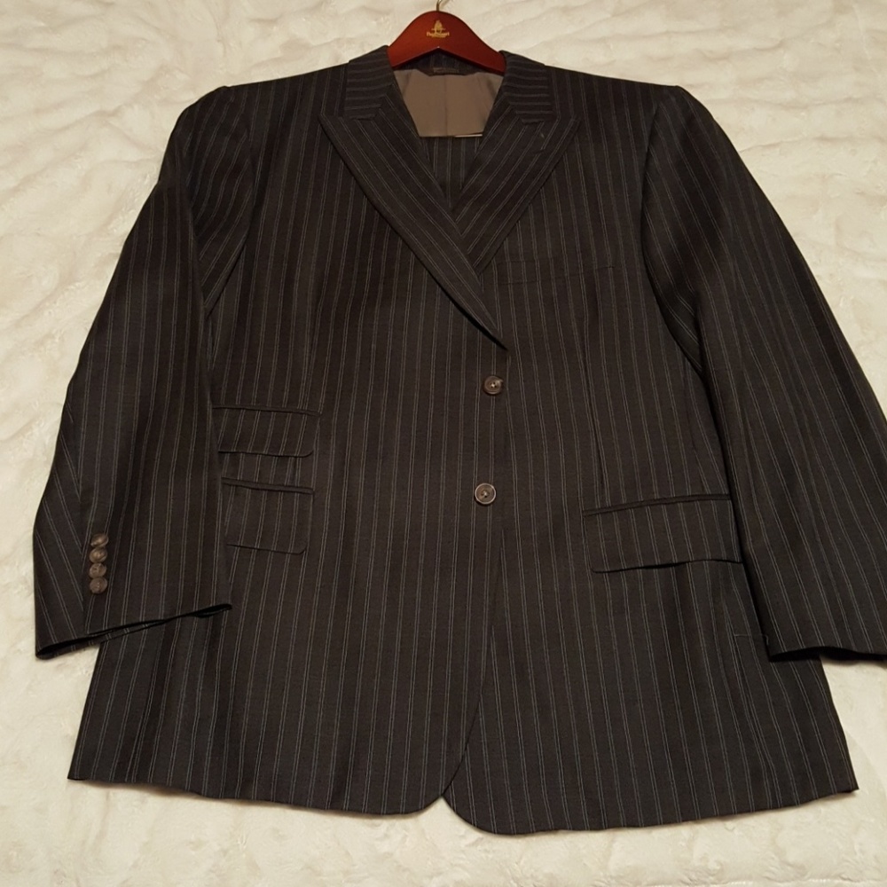 2 piece grey suit with silver pin stripes